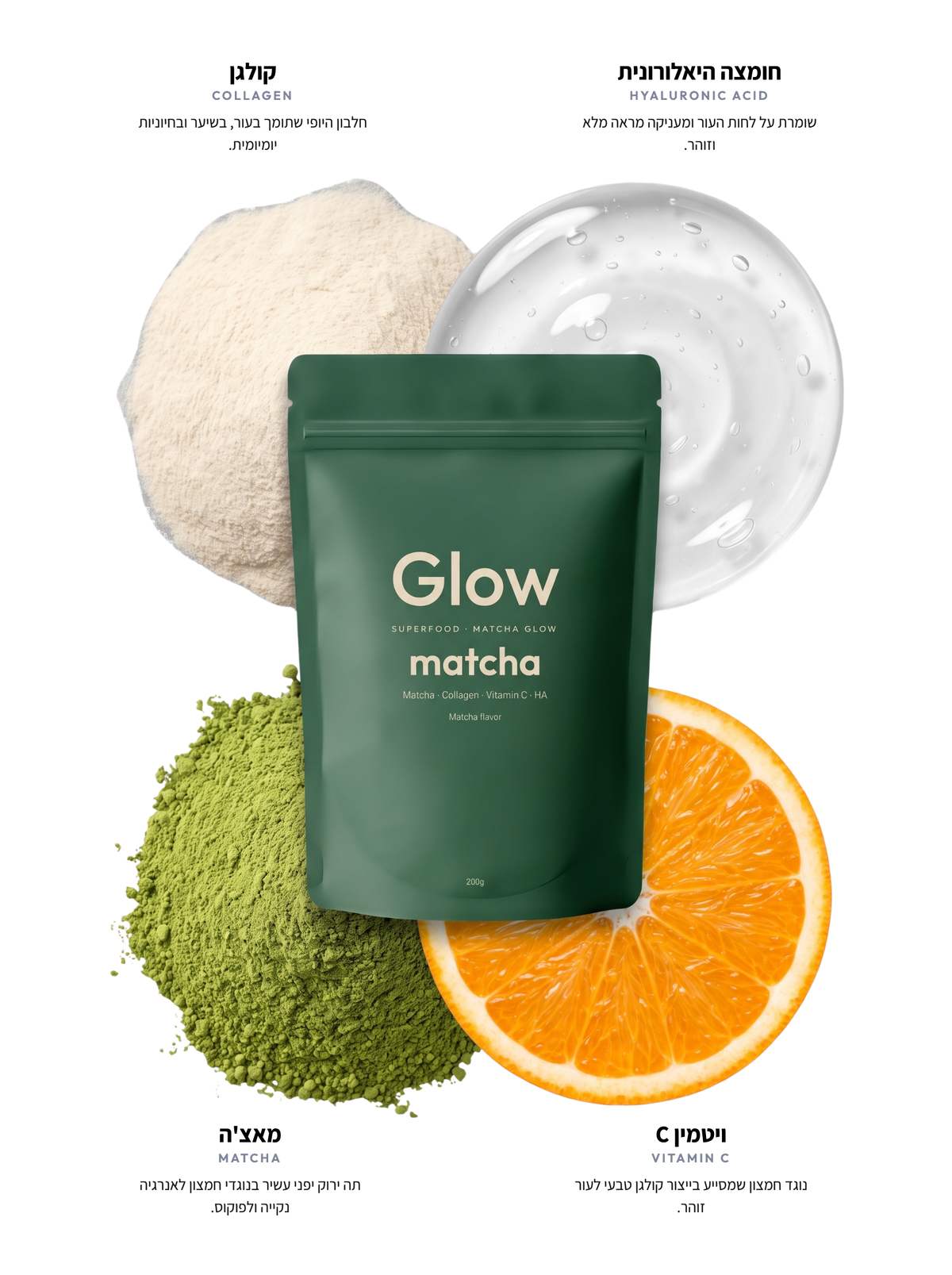 GLOW MATCHA — רכיבים עם טקסט
