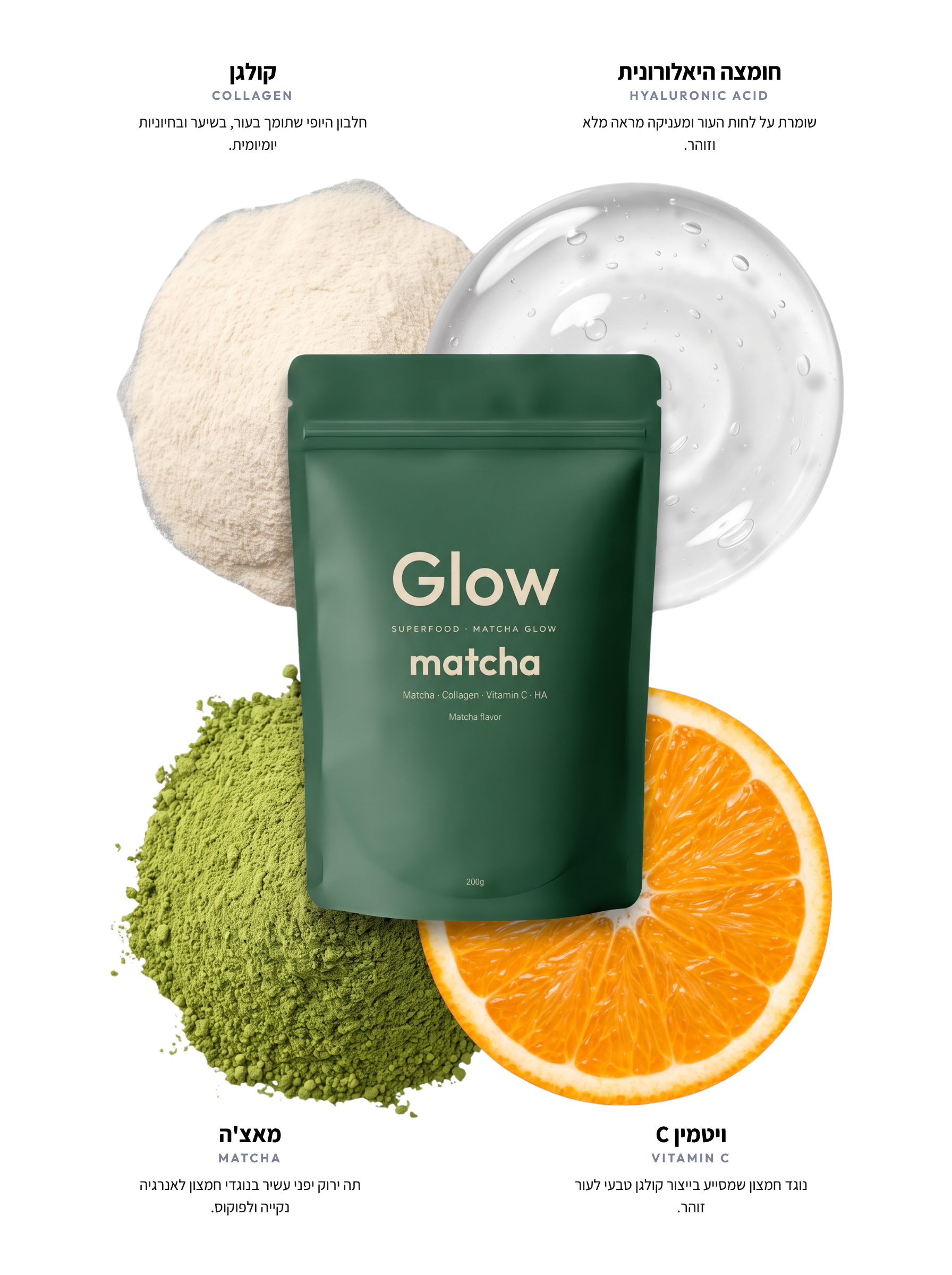 GLOW MATCHA — רכיבים עם טקסט