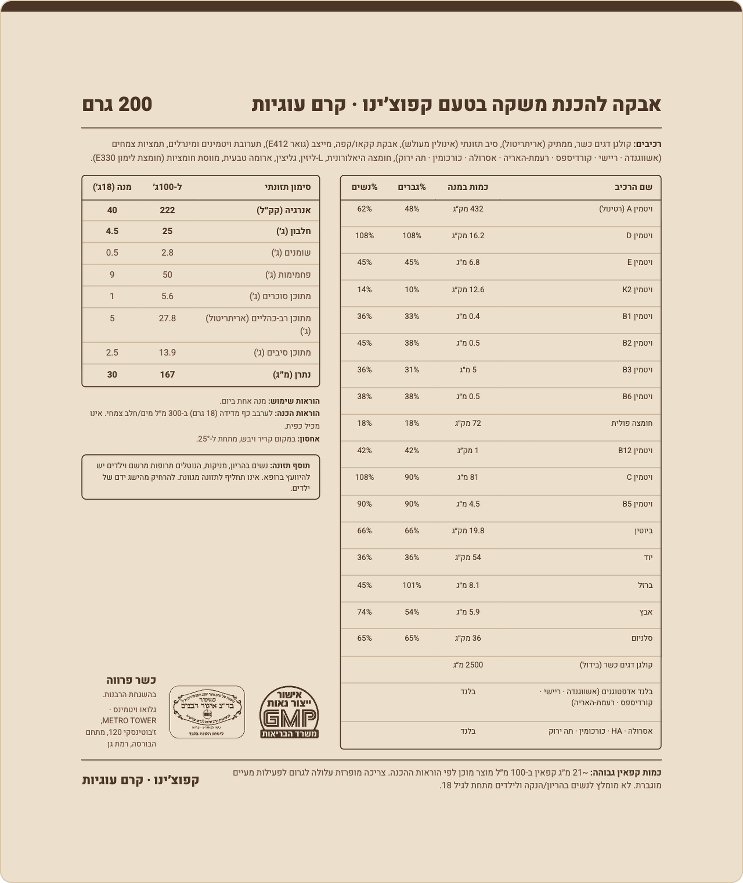 GLOW SUPER ENERGY · תווית אחורית